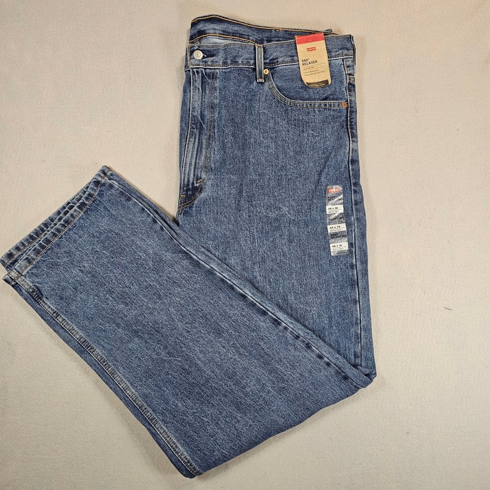 Levis 550 Jeans Mens 46x36 Blue NWT Big Tall Relaxed Tapered Medium Stonewash